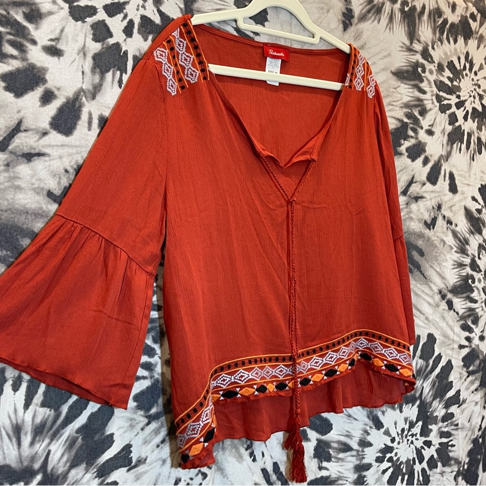 Panhandle Cropped Embroidered Blouse Aztec Geometric Print Size Medium - Picture 3 of 7